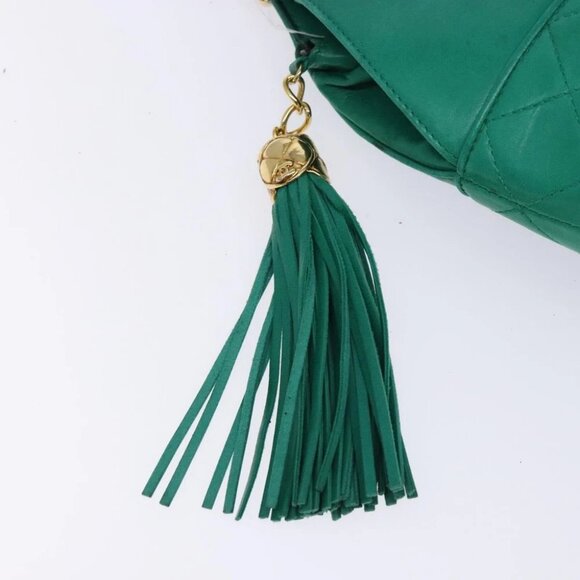 CHANEL Chain Hand Bag Lamb Skin Green Gold CC - Picture 11 of 15